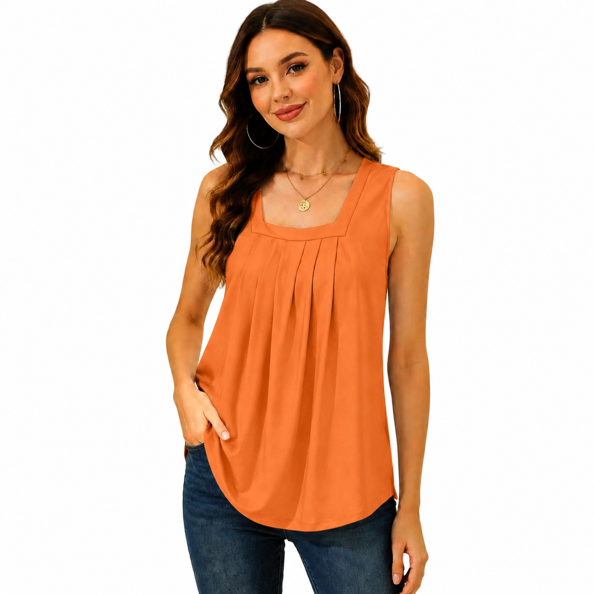LunaFit – Lightweight Sleeveless Summer Tank Top – Orange / Large / US 14-16