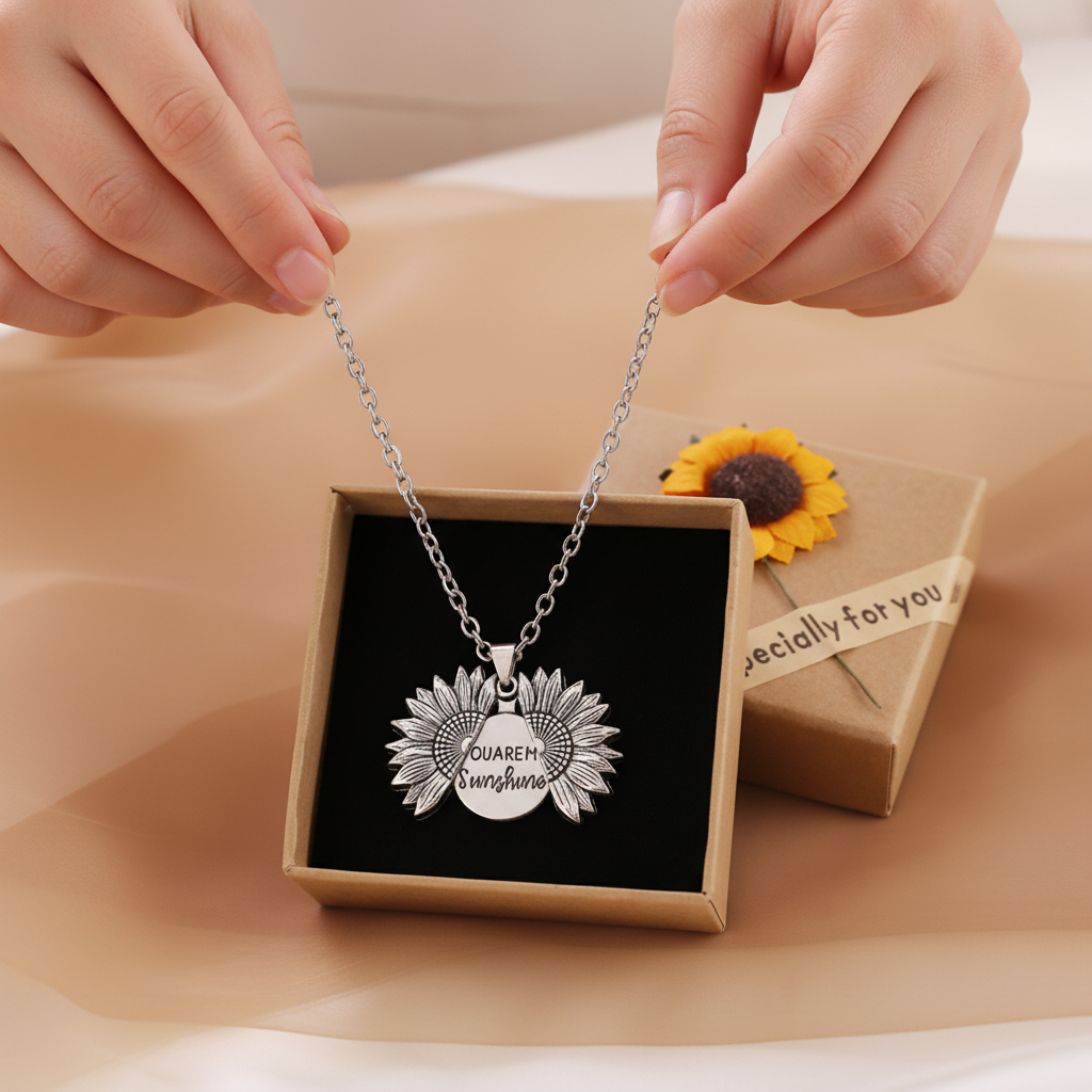 PureSun – “You Are My Sunshine” Necklace Gift Set – Silver (With Gift Box)