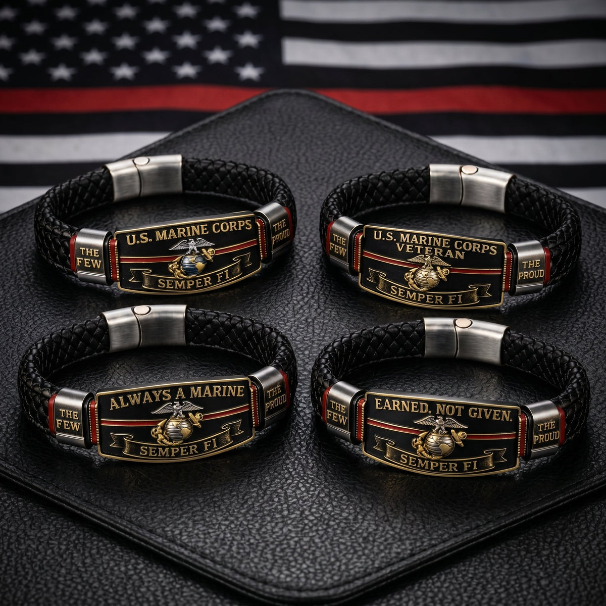 SemperValor – U.S. Marine Corps Tribute Bracelet – Semper Fi Legacy Set (A+B+C+D) FREE SHIPPING