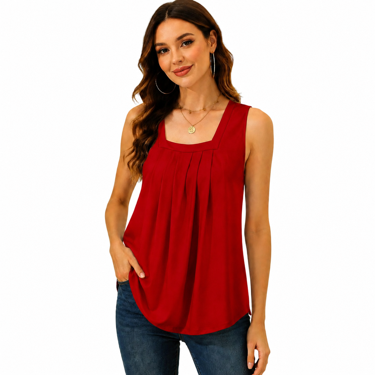 LunaFit – Lightweight Sleeveless Summer Tank Top – Red / Large / US 14-16