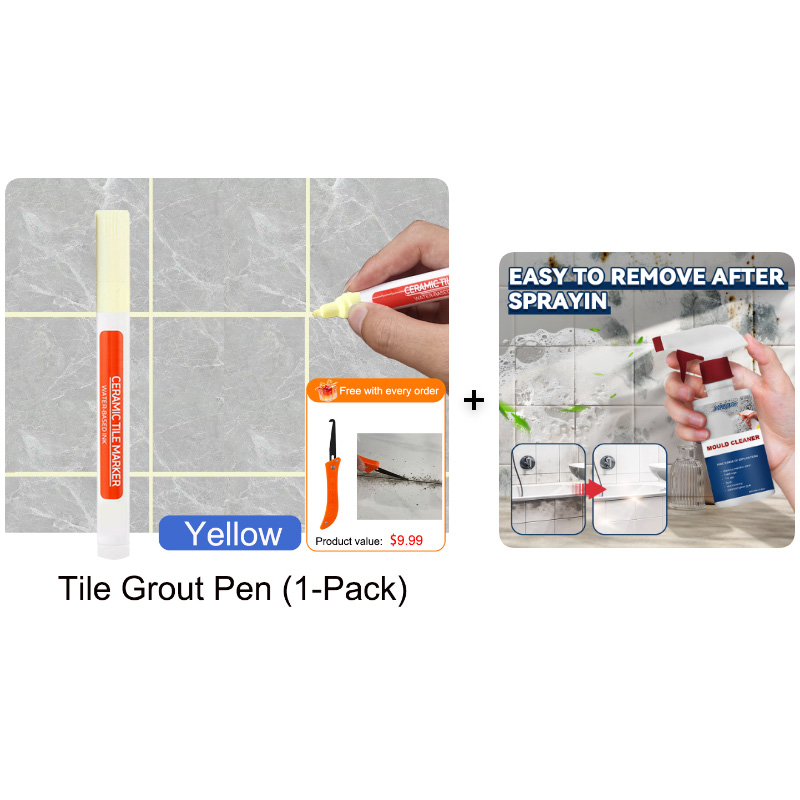 Anti-Mould & Waterproof Joint Pen for Ceramic Tiles! – Yellow / Without Mold Remover Spray / Place an order and receive a grout tool worth 9.99＄ for free