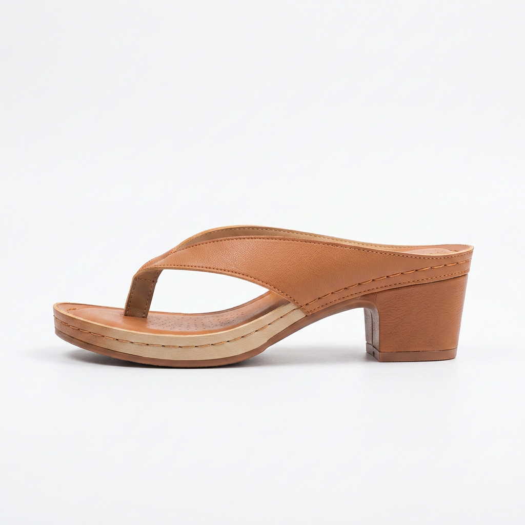 Brianna — Wood Heel Thong Sandal with Perforated Footbed – Beige / EU 35 / UK 2.5 / US 5.5