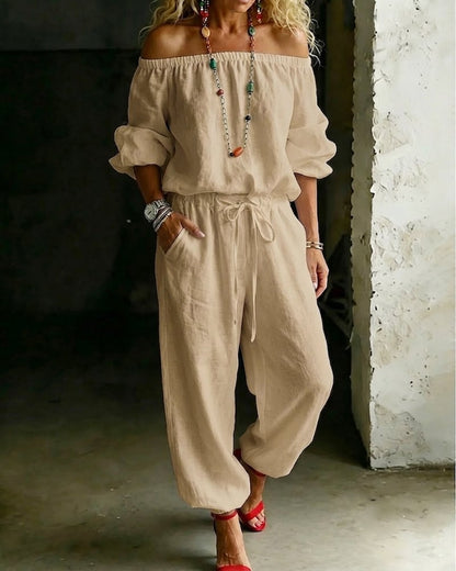 LuxeSilhouette – Off-Shoulder Tie Waist Jumpsuit – image 13