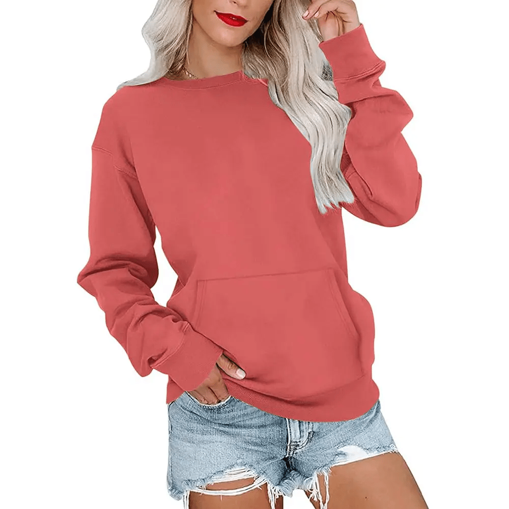 CozyCore – Women’s Crewneck Hoodless Sweatshirt – Coral / S