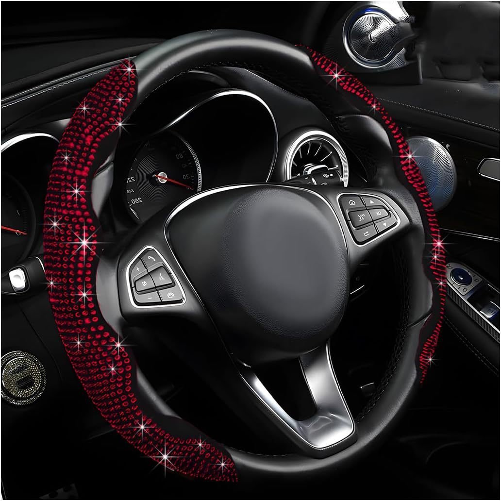 LuxiDrive – Crystal Studded Steering Wheel Cover – Red / 2pcs