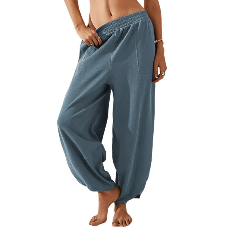 LuxeFlow – Women’s Wide Leg Palazzo Harem Pants – Dusty Blue / XS