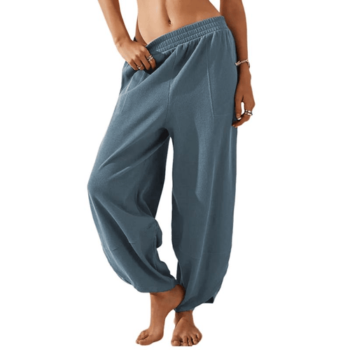 LuxeFlow – Women’s Wide Leg Palazzo Harem Pants – Dusty Blue / XS