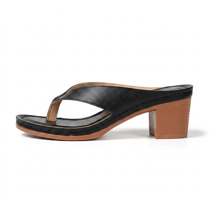 Brianna — Wood Heel Thong Sandal with Perforated Footbed – Black / EU 35 / UK 2.5 / US 5.5