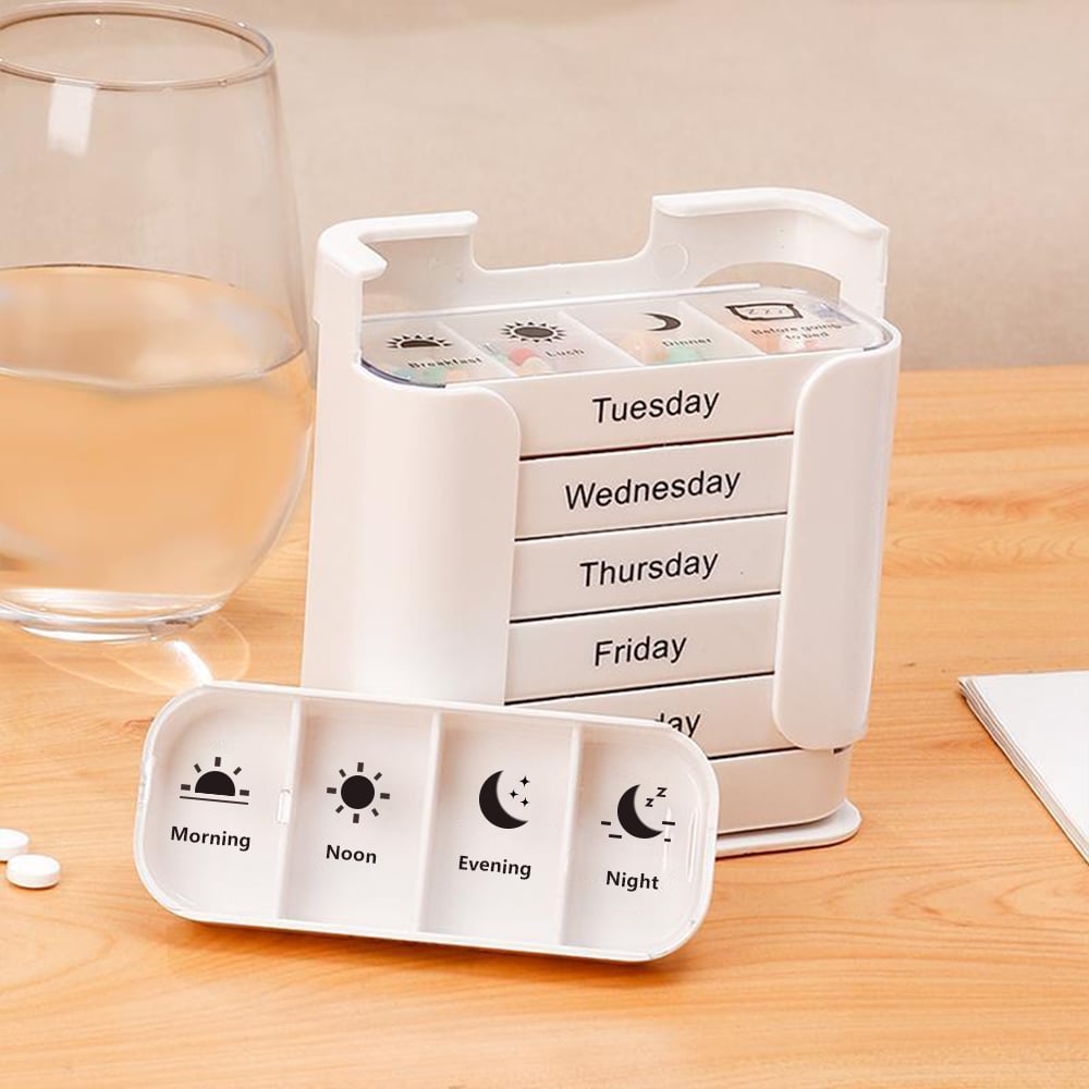 PillMaster – Weekly Medication Organizer Box – White