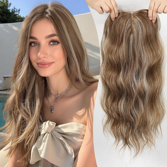 VolumeGrace – Seamless Wavy Hair Topper Extension – Warm golden brown / 10 Inches