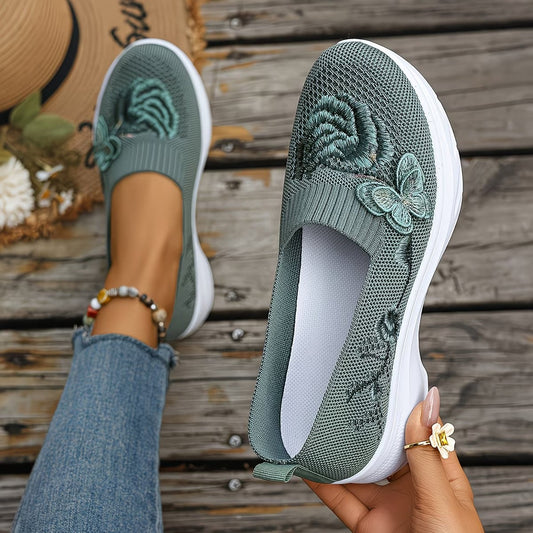 VelvetFlutter – Stylish Embroidered Loafers – Green / US 5 / Normal