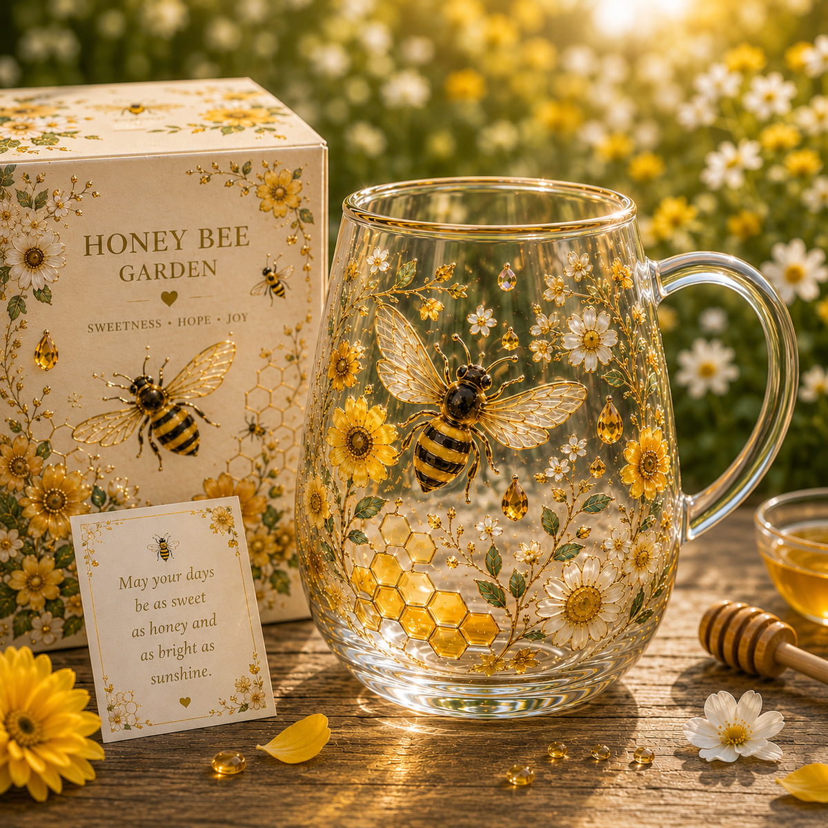 HoneyGlow Garden - Bee Glass Tea Cup – image 5