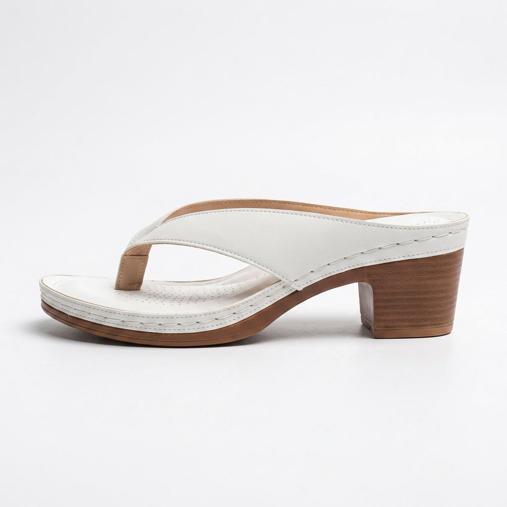 Brianna — Wood Heel Thong Sandal with Perforated Footbed – White / EU 35 / UK 2.5 / US 5.5