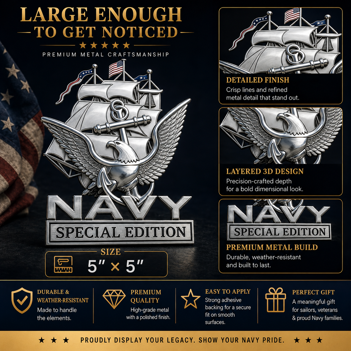 NavyHonor – Navy Veteran Metal Auto Emblem – image 13