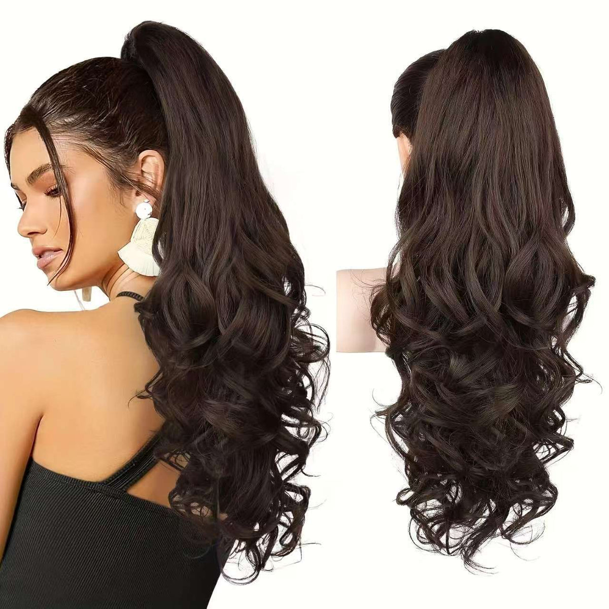 LunaLocks – Glamorous Wave Ponytail Extension – Dark Chocolate Brown / No comb