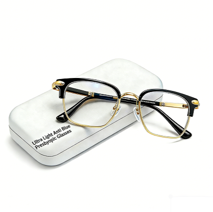 Ultra Light Anti Blue Presbyopic Glasses – Intelligent Zoom 100°-500° (Auto Recognition) / Black Gold (Anti Blue Light) / Buy 1
