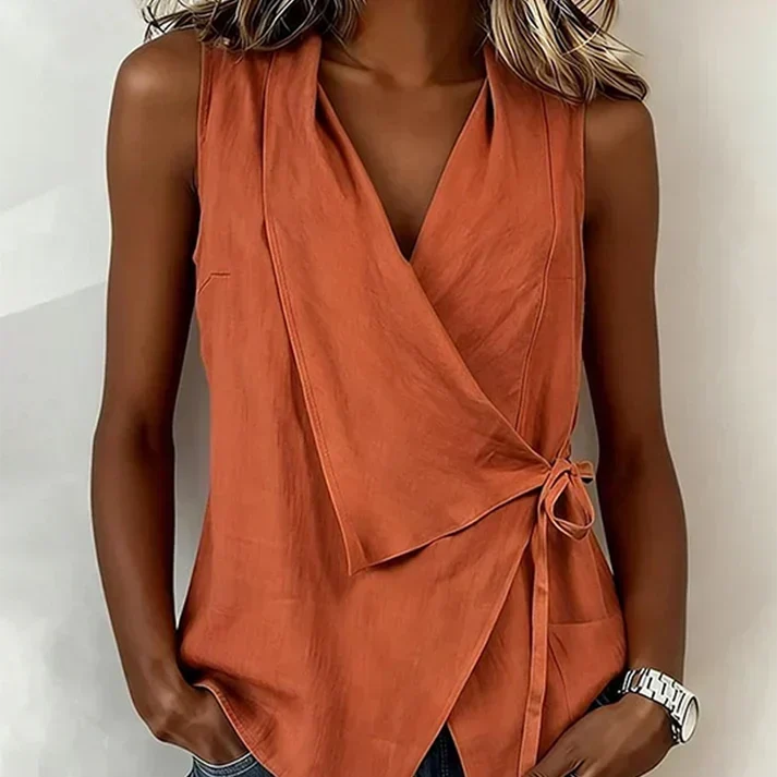 LinenLuxe – Crisscross Tie Tank Top – Orange / S