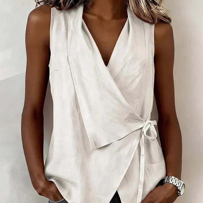LinenLuxe – Crisscross Tie Tank Top – White / S