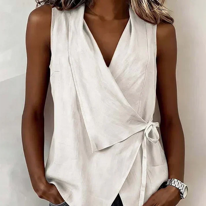 LinenLuxe – Crisscross Tie Tank Top – White / S