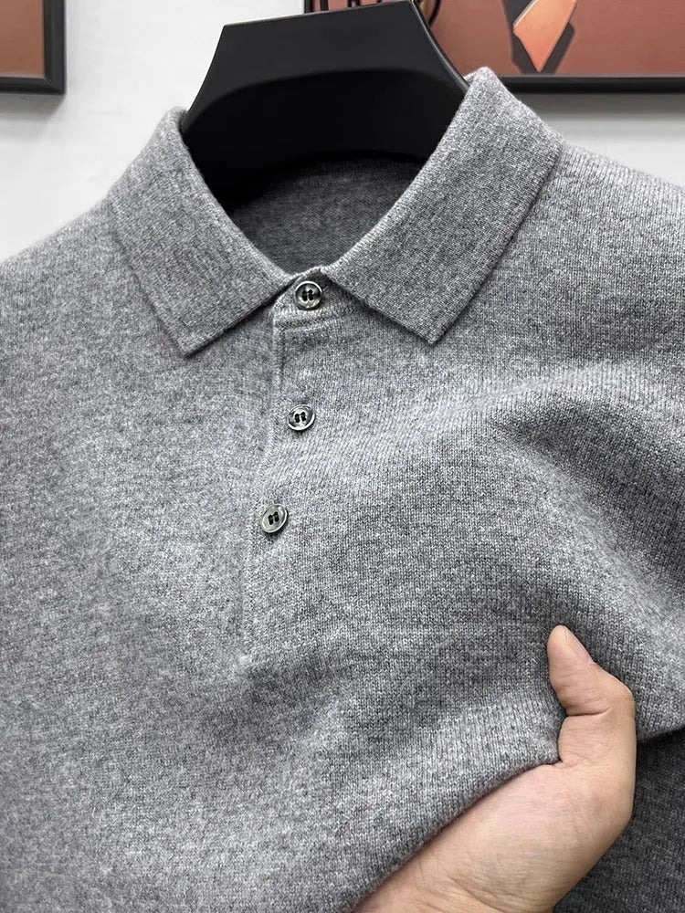 PrestigeKnit – Men's Cashmere Polo Sweater – Gray / S