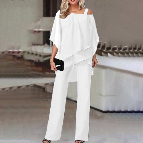 PureLuxe – Women’s Layered Chiffon Outfit Set – White / S
