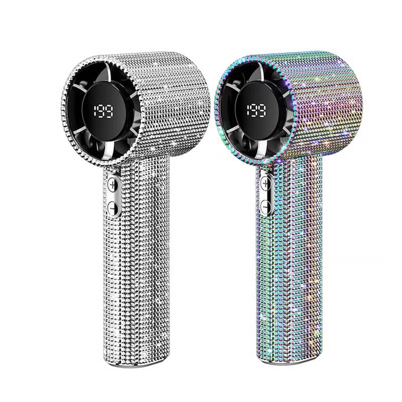 BreezeLux – Luxury Rechargeable Handheld Turbo Fan – S5 White Diamond+S5 Colorful Diamond