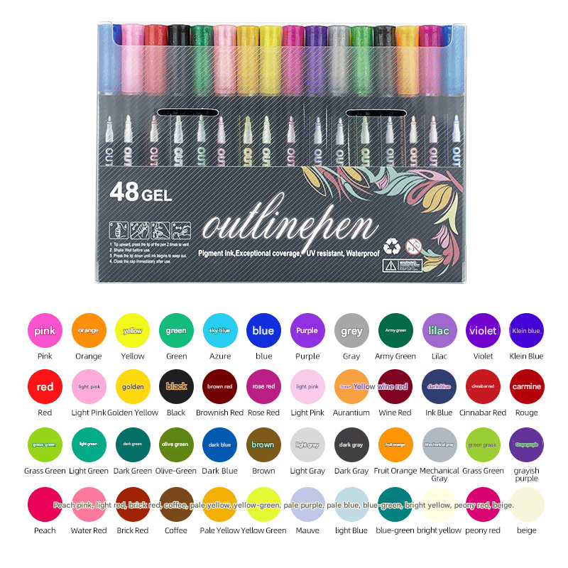 GlowStroke – Double Line Outline Marker Pens – 48 Counts
