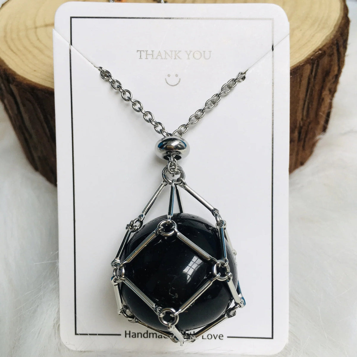 SoulBound - Natural Healing Crystal Necklace – Black Onyx / Silver