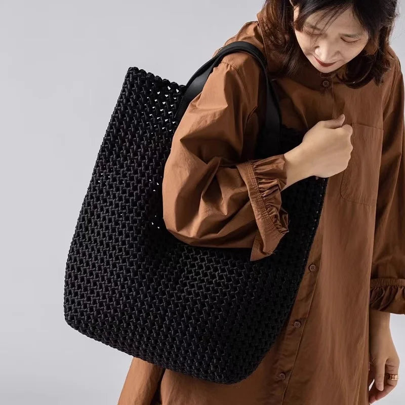 LuxeWeave – Handwoven Oversized Leather Tote Bag – Without subpackage / Small size: 41x36x12cm (16*14*5inches)