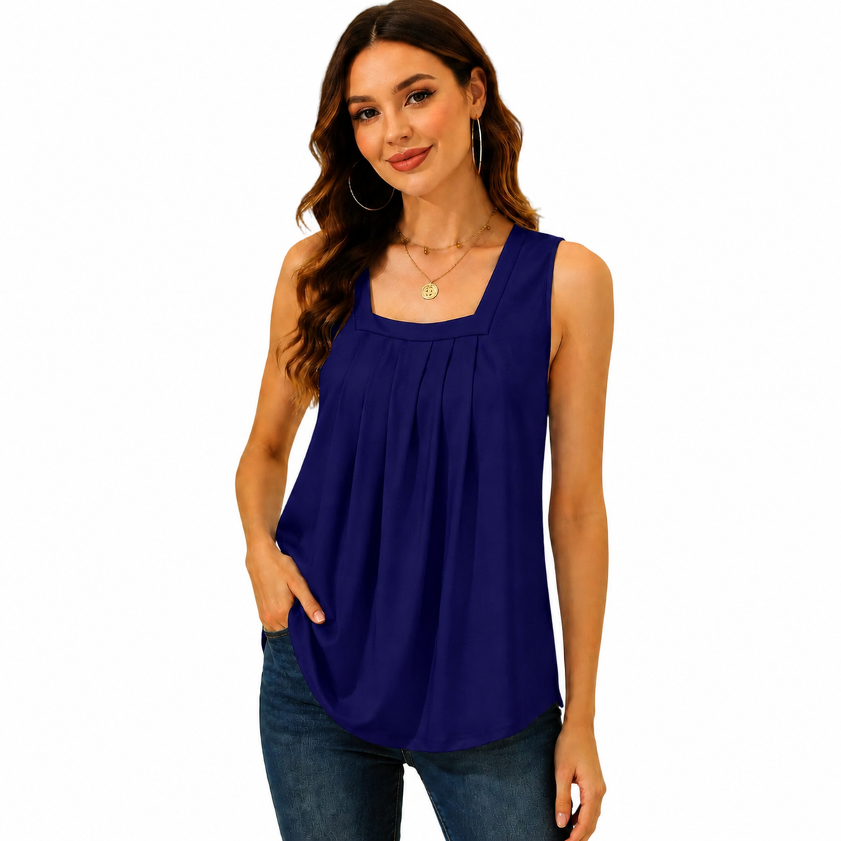 LunaFit – Lightweight Sleeveless Summer Tank Top – Navy / Large / US 14-16