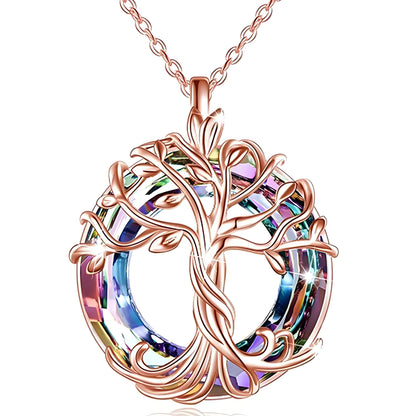 CelestiaTree – Elegant Mother’s Day Crystal Necklace – Rose Gold-Purple Crystal