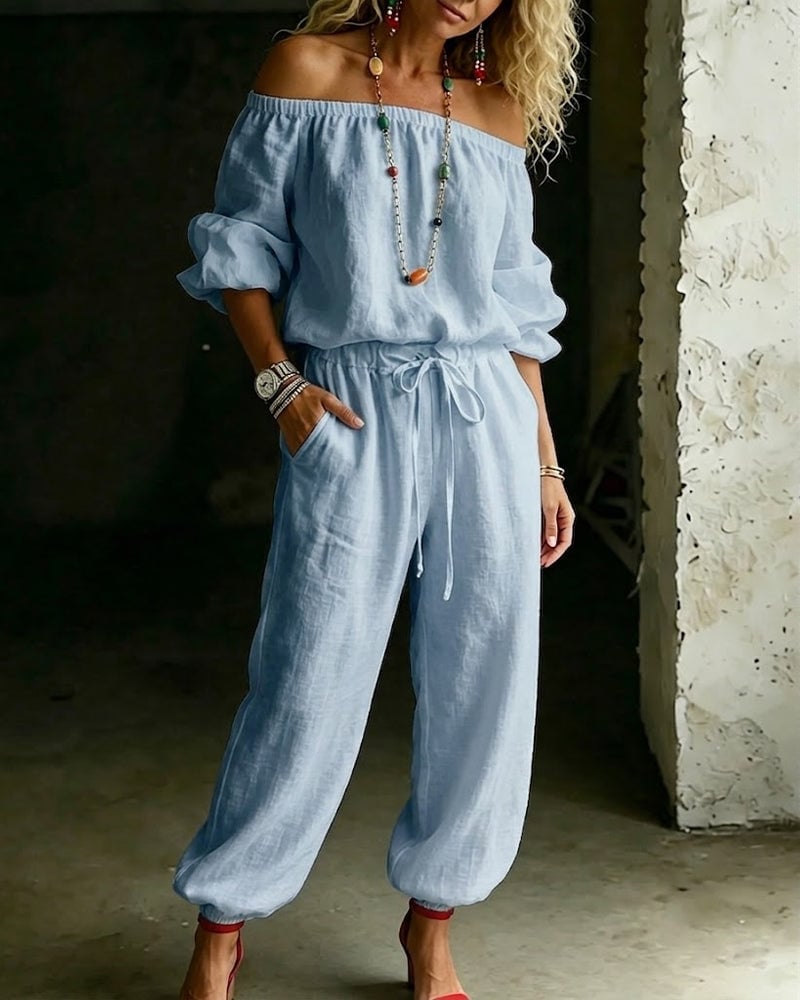 LuxeSilhouette – Off-Shoulder Tie Waist Jumpsuit – image 9