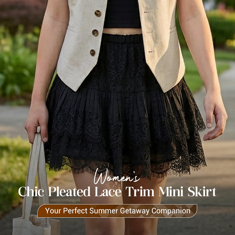 LunaLace - Chic Pleated Lace Trim Mini Skirt – image 2
