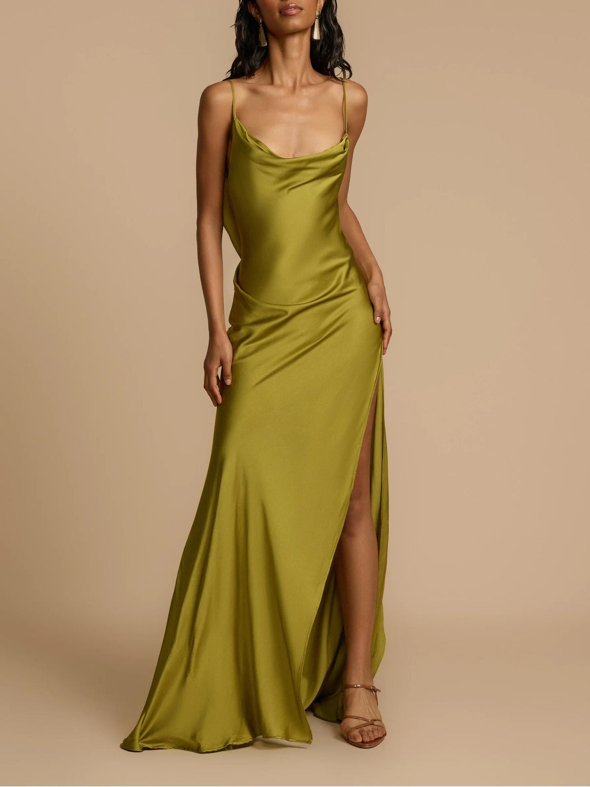 VelvetGrace – Elegant Comfort Slit Maxi Dress – Green / XS