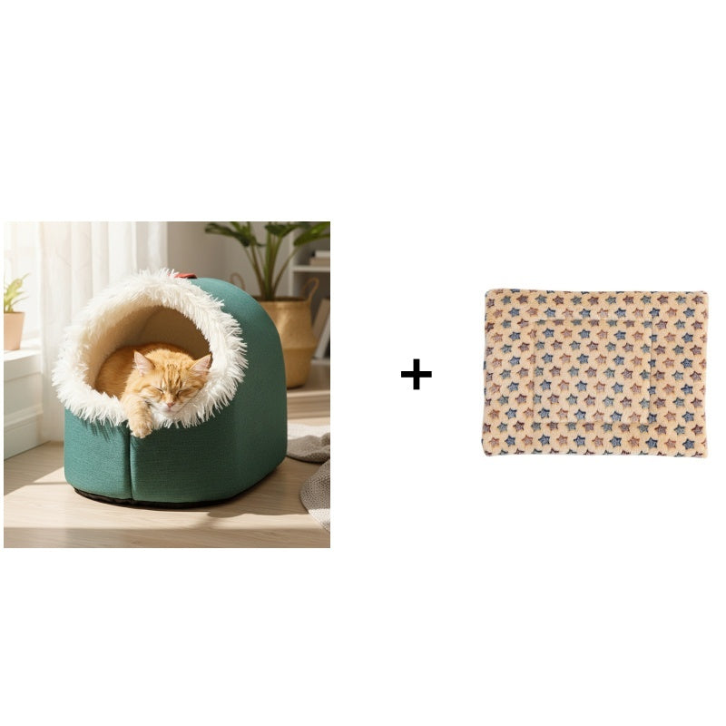 CozyPaws – Warm Retreat Pet Bed – Green+Cat bedding pad / M (0-11lb/0-5kg) / Buy 1