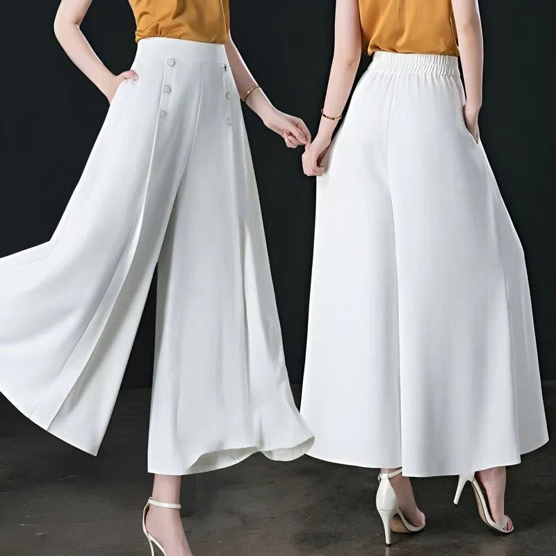 BelleFlow – Flattering Wide Leg Comfort Trousers – White / XS