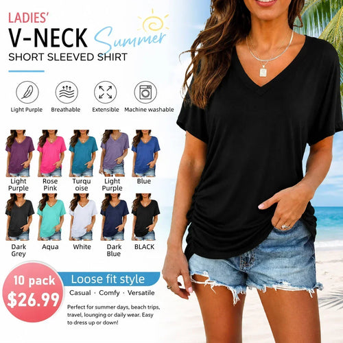 SoftLuxe – Women's Everyday V-Neck Comfort T-Shirt – ️10 packs for $26.99(includes 10 different colors as shown) / S