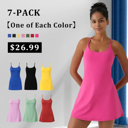 SoftMove – Plush Easy Peezy Active Wear Dress – 7-PACK【One of Each Color】 / XS(0 - 2)