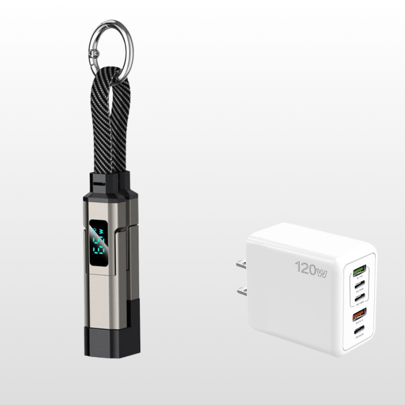 VoltFlex – Digital Display Fast Charge Cable – Black / 1 Piece / 4-in-1 Charging Cable with Digital Display + Multi-Port Fast Charger