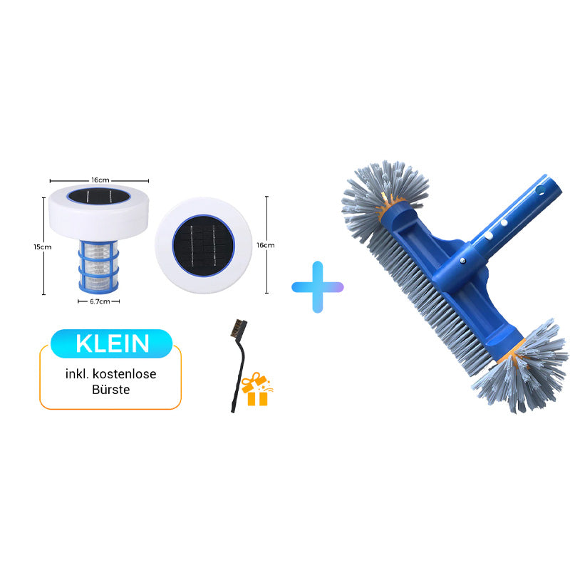 SolarSplash – Solar-Powered Pool Cleaner – Small / Deluxe Package (Solar Pool Ionizer + Pool Cleaning Brush Head)
