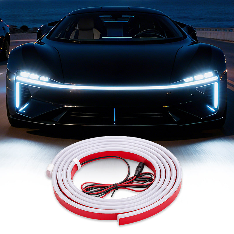 GlowRunner – Dynamic LED Hood Strip – 150 cm/50.1 inches (applicable to general vehicles) / White (dynamic scanning version)