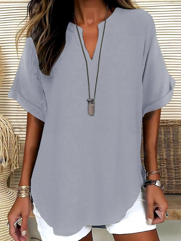 GraceFit – Elegant Comfort Blouse – Grey / S（4-6）