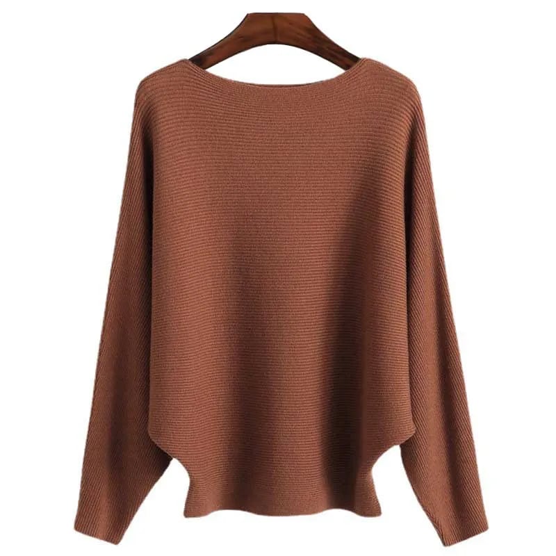 CozyWave – Women’s Boat Neck Bat Sleeve Knitted Sweater – caramel / One Size