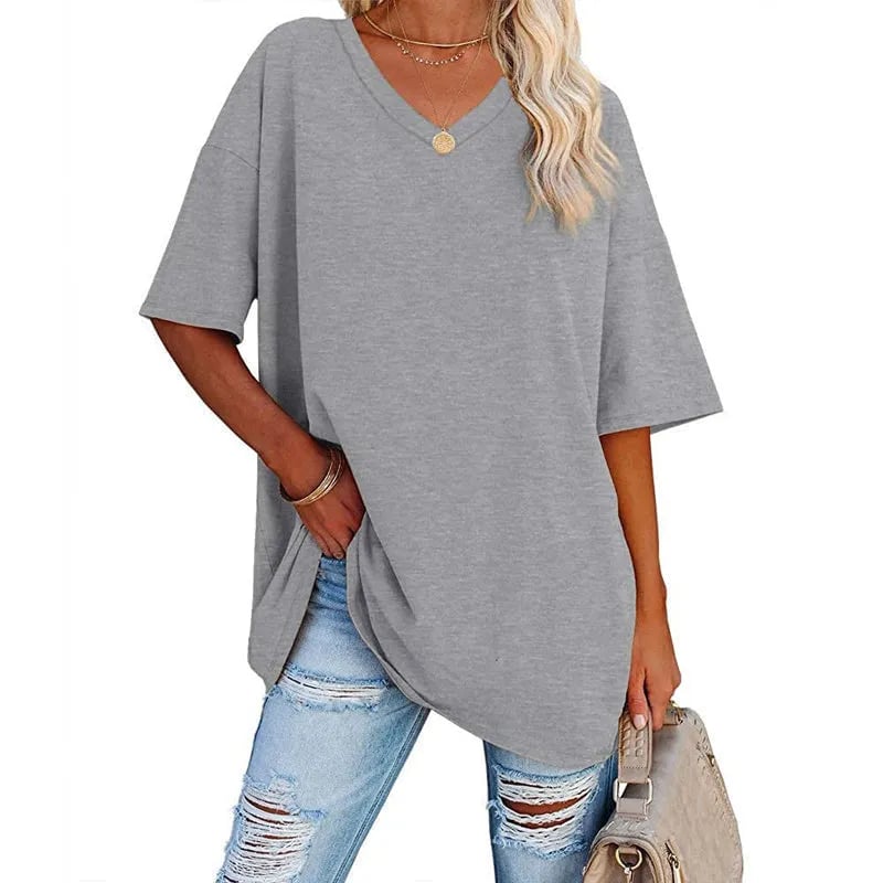 LunaWear – Summer New Women’s Loose T-Shirt – Light Gray / S