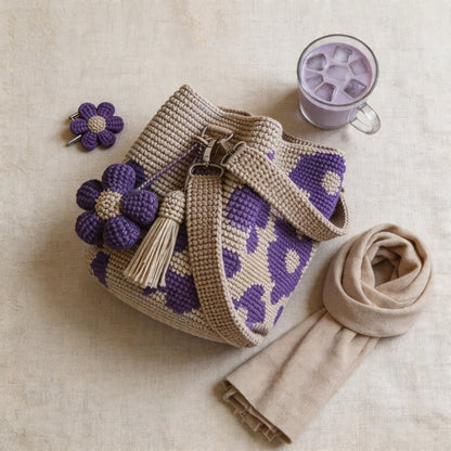 BloomStitch - Handmade Crochet Flower Tote Bag – Cosmic Purple