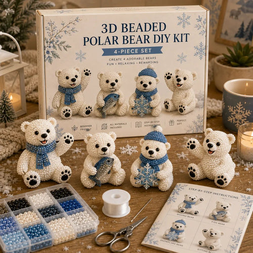 BearCraft - 3D Beaded Bear DIY Kit (4-Piece Handmade Set) – Polar Bear