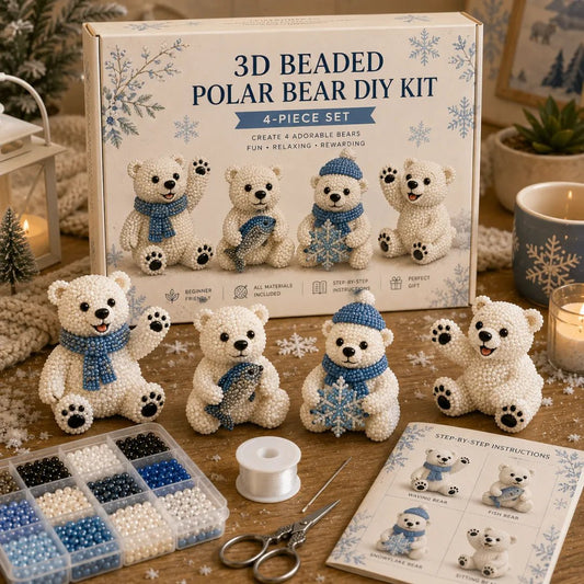 BearCraft - 3D Beaded Bear DIY Kit (4-Piece Handmade Set) – Polar Bear
