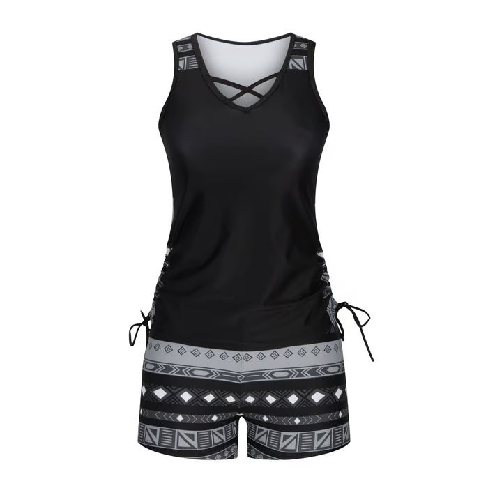 BreezeEase – Bohemian Tankini Swim Set – Black / S