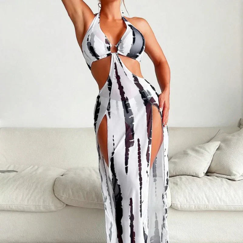 StripeWave | Two-Piece Swimsuit – White / S