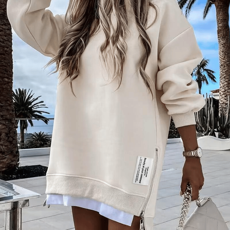 AuraWear – Comfortable Long Sleeve Pullover Casual Dress – Apricot / S